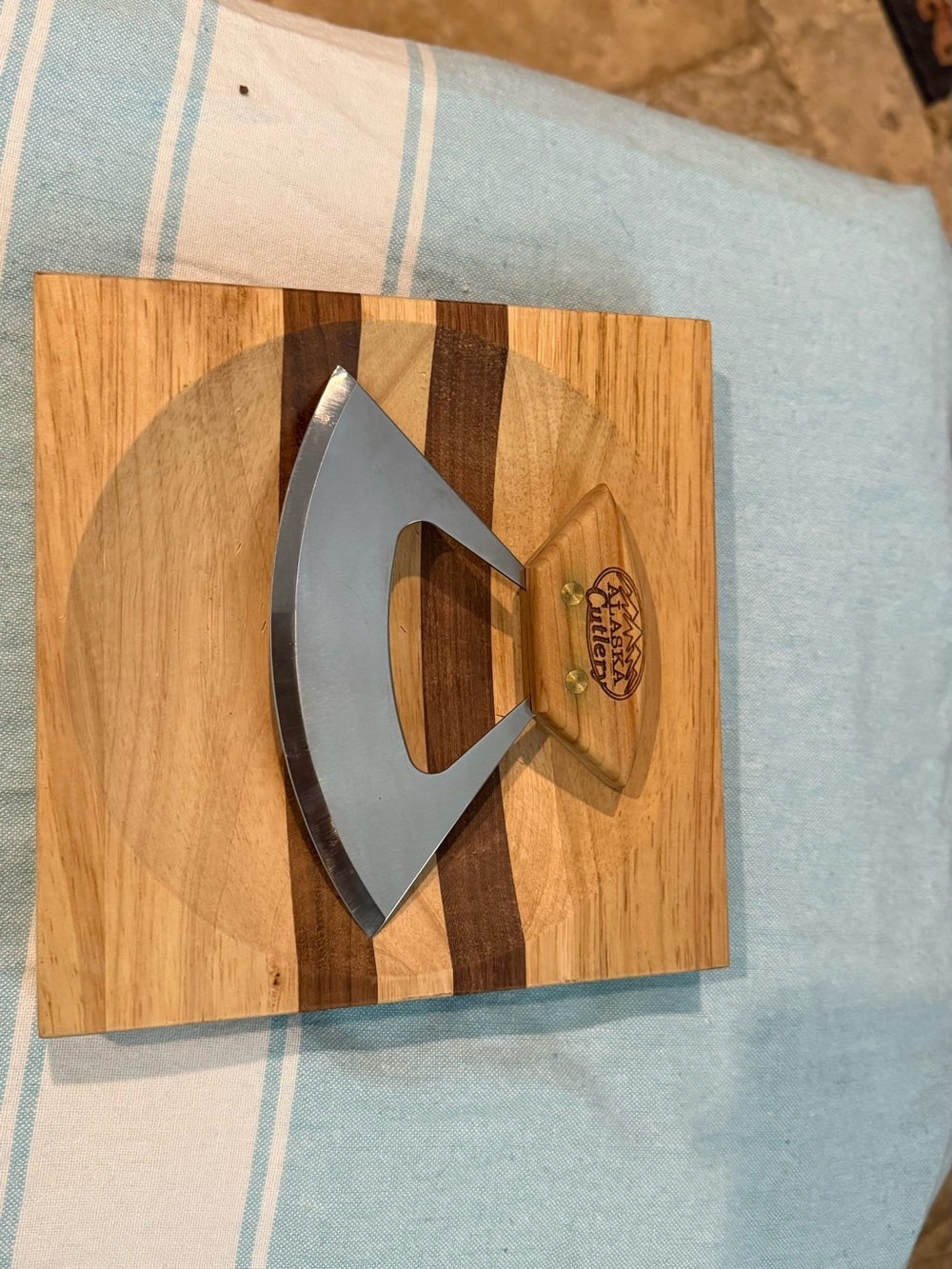 Wood-Handled Mezzaluna Herb Chopper — Natural Brown